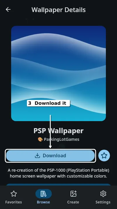 The wallpaper detail screen on a phone with the Download button highlighted.